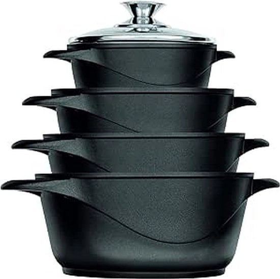Set di Pannini in Alluminio Smaltato e Ghisa, Nero, Set da 4