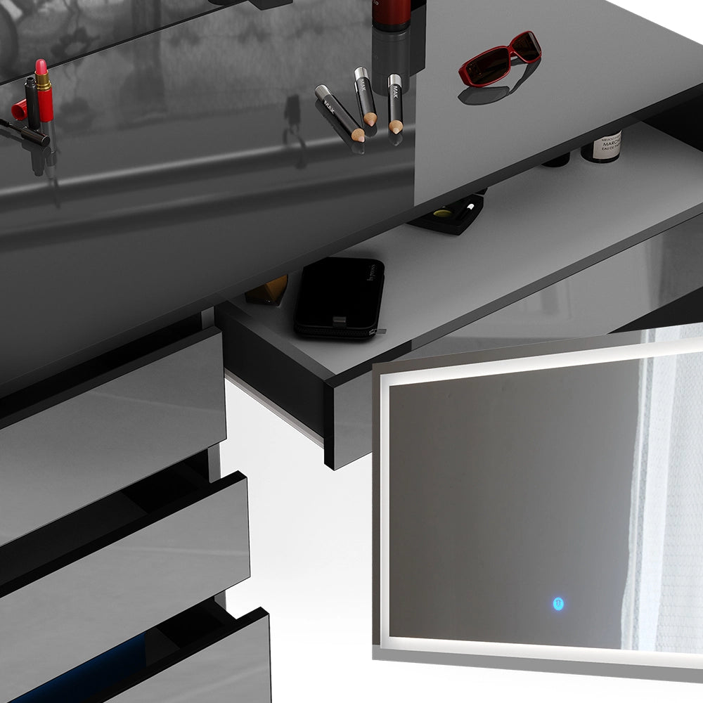 Vicco Tavolo da toeletta Antracite 55 cm con specchio LED e sgabello