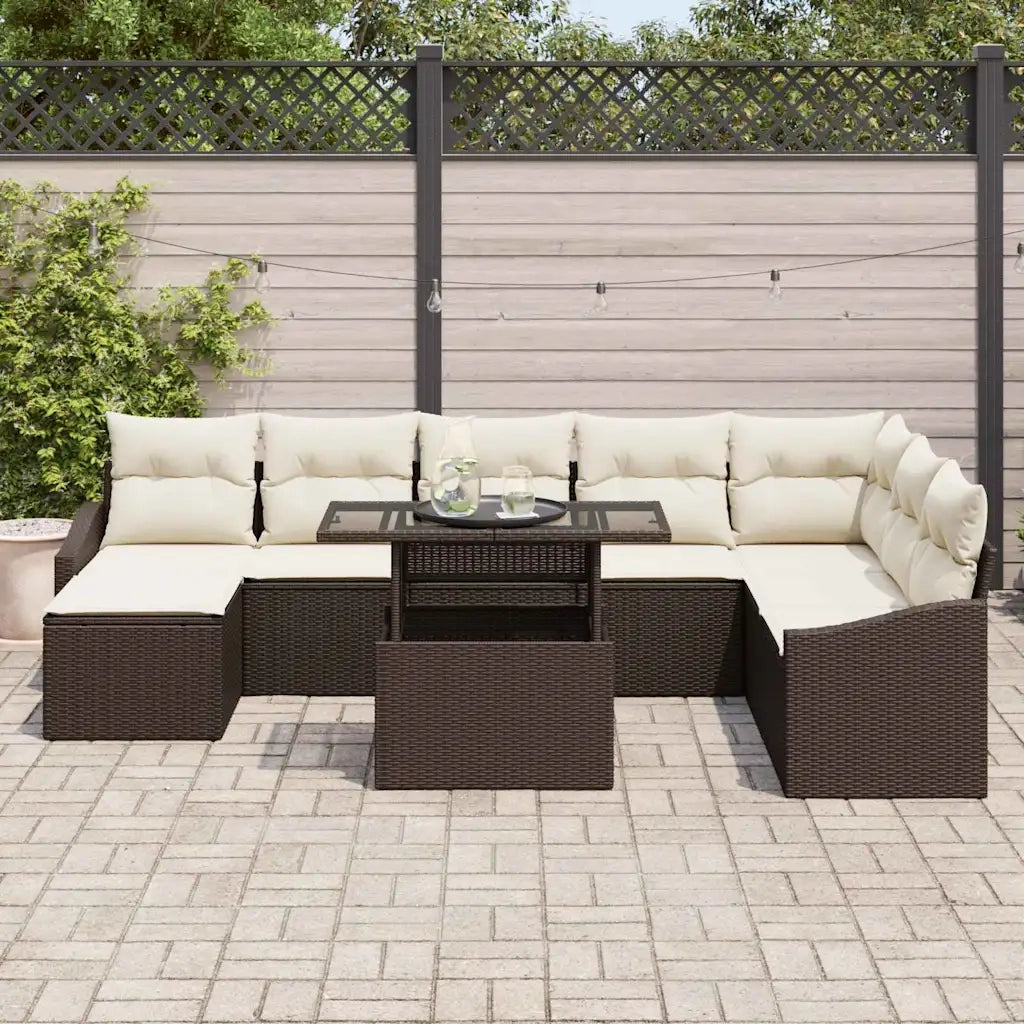Set Divano da Giardino con cuscino 9 pcs Marrone e Crema 3357791