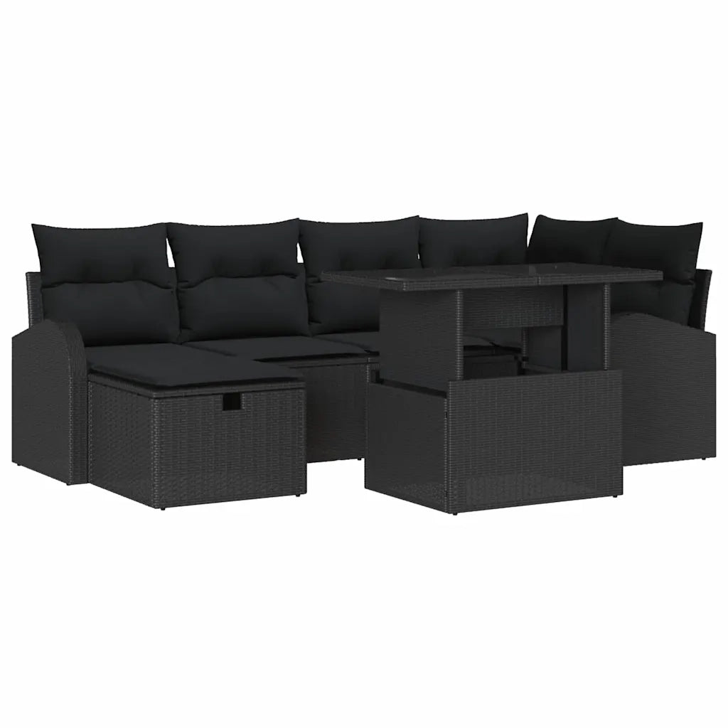 Set Divano da Giardino con cuscino 7 pcs Nero Poly Rattan 3361092