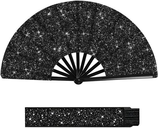 Ventilatore a vento con glitter - Opvougbile - Linedance - Con cinturino - Tasca di ventilazione - Struttura in bambù - Ventilatore da ballo