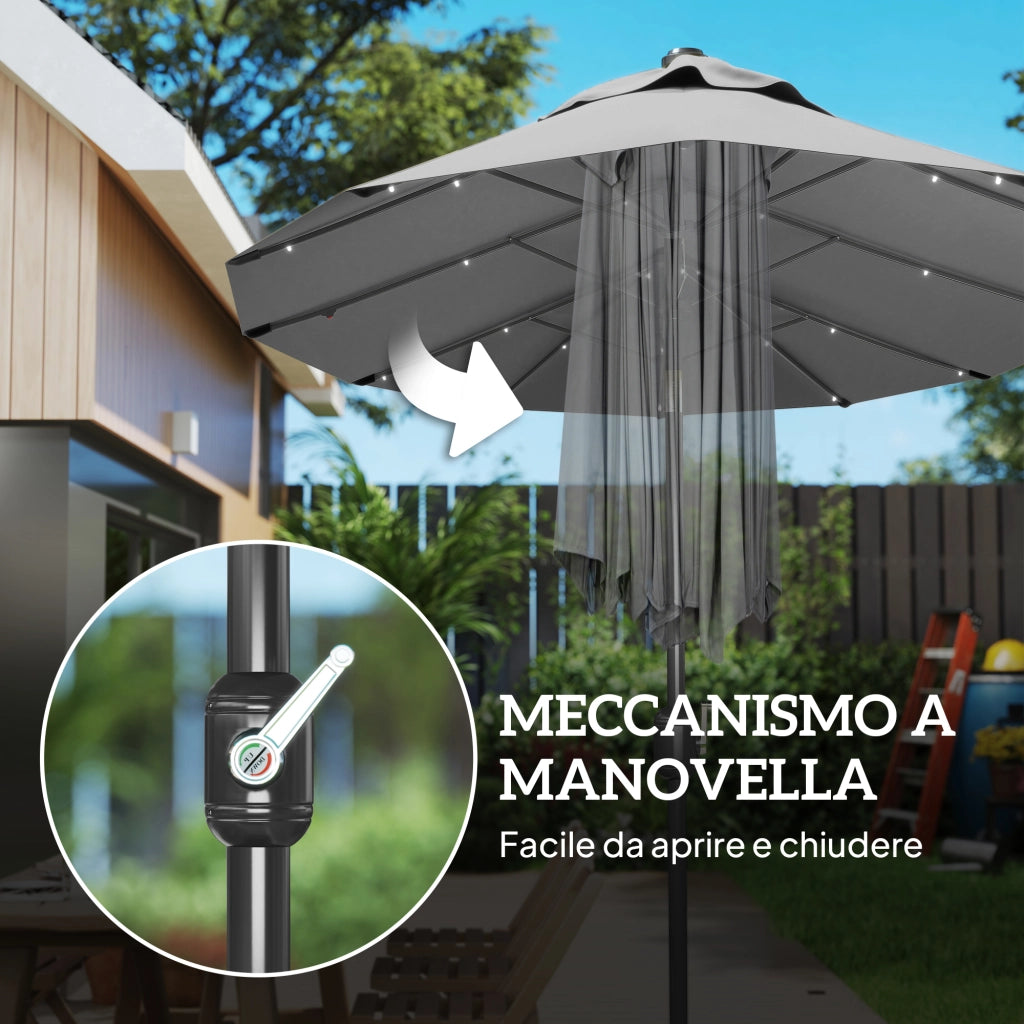 Ombrellone doppio con base a croce e luci solari ¨C Minimal ¨C Grigio 295x150x219cm