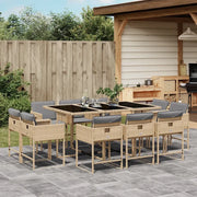 Set Pranzo da Giardino 11 pz con Cuscini Beige Misto Polyrattan
