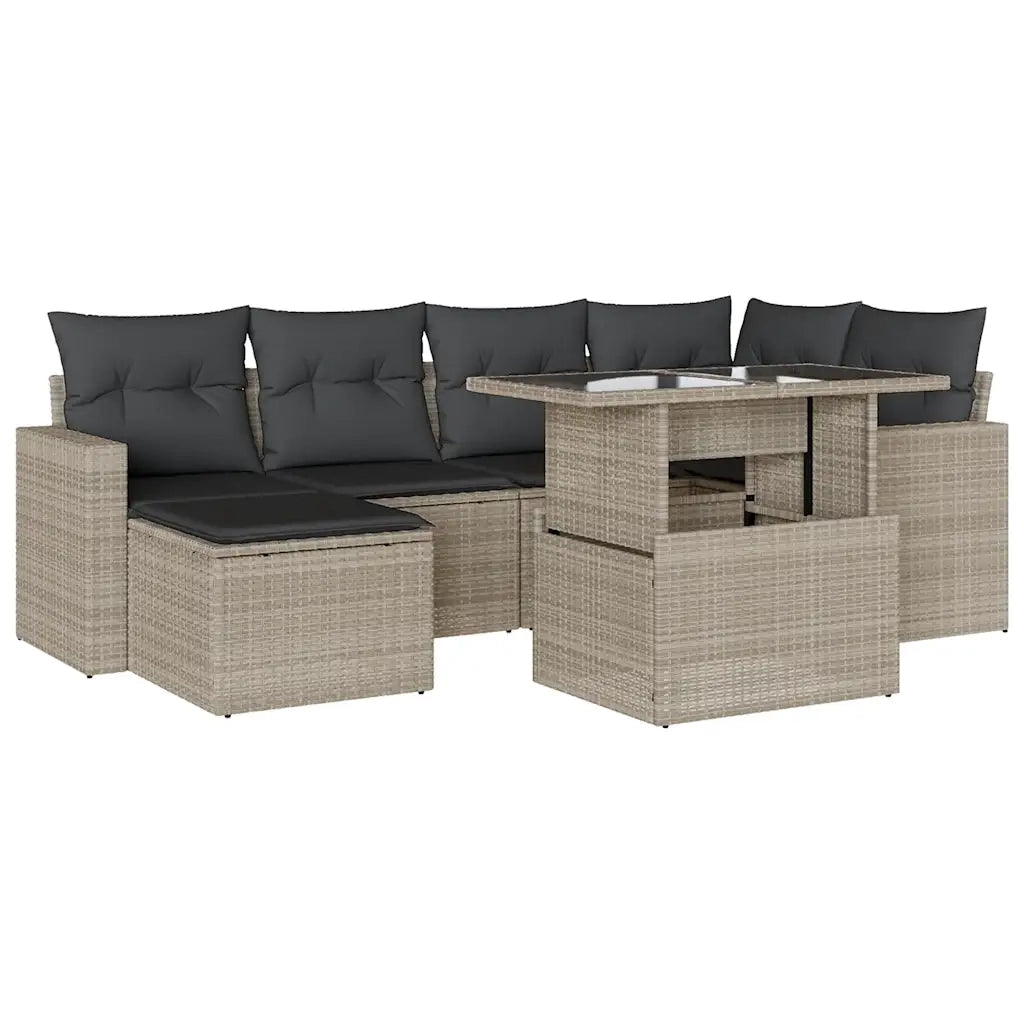 Set Divani da Giardino 7pz con Cuscini Grigio Chiaro Polyrattan 3267422