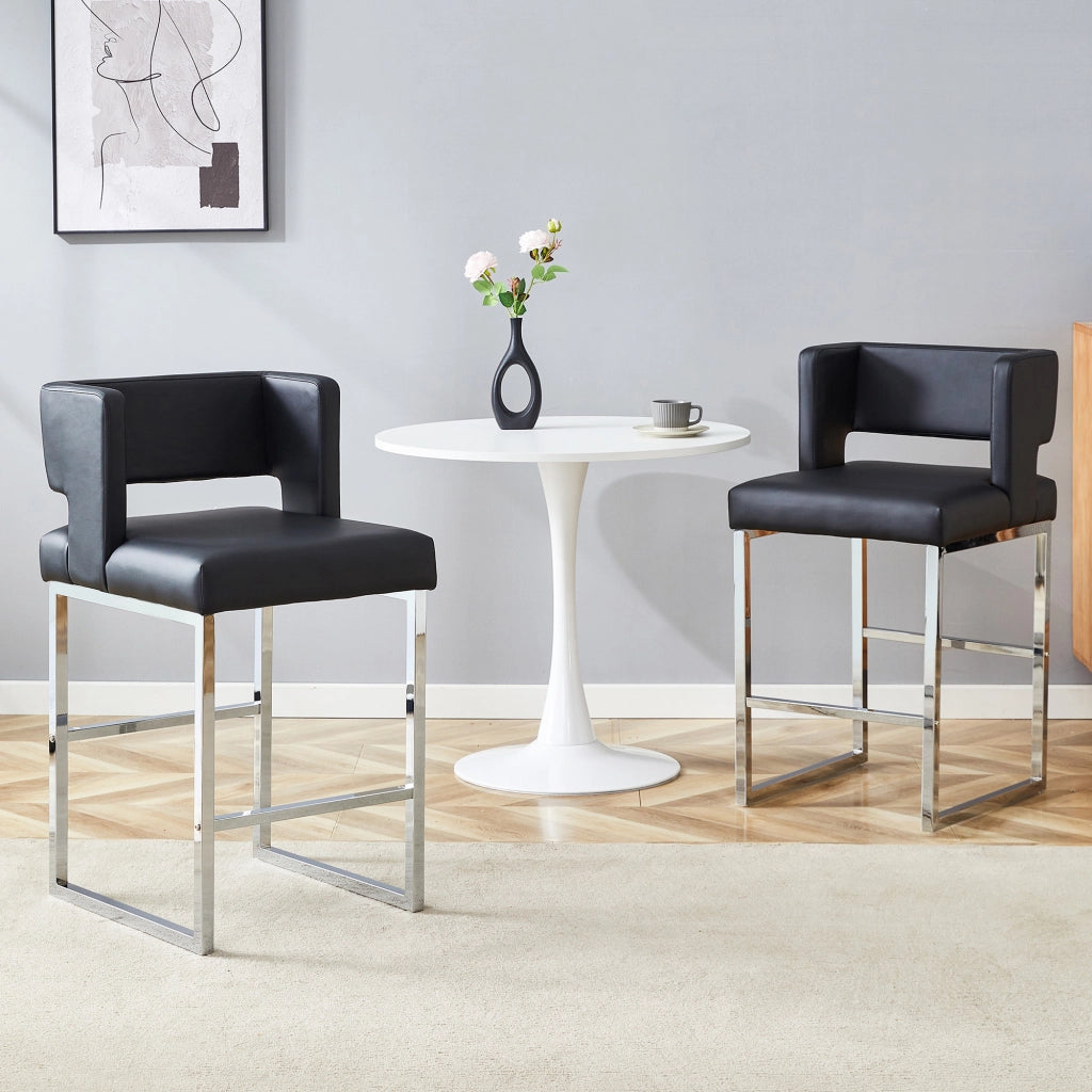 Sgabello da Bar Set 2 Pezzi ¨C MINIMAL ¨C Nero, Gambe in Metallo, Design Moderno