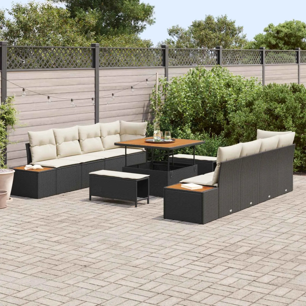 Set Divano da Giardino con cuscino 11 pcs Nero e Crema 3363285