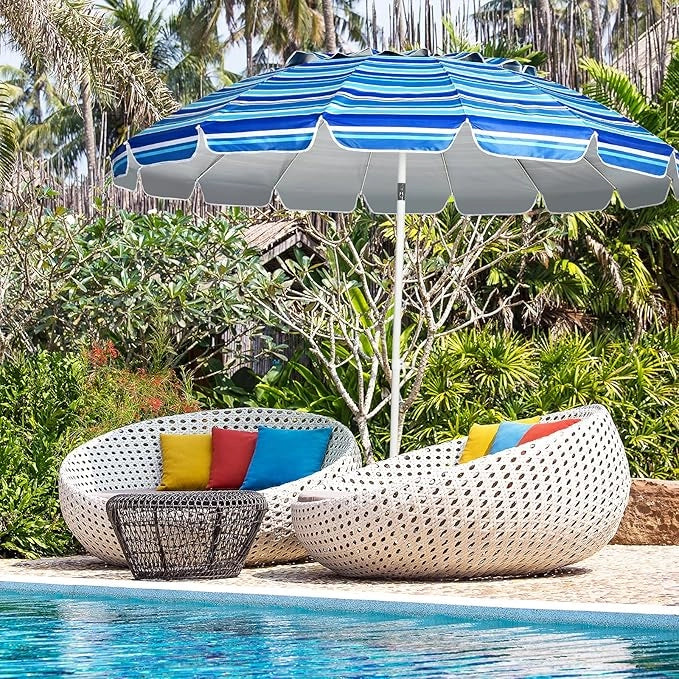 Ombrellone da Spiaggia 2,43 m, Ombrellone Portatile da Esterno con Borsa di Trasporto, con Protezione Solare, Ideale per Spiaggia, Balcone, Giardino(Blu navy)