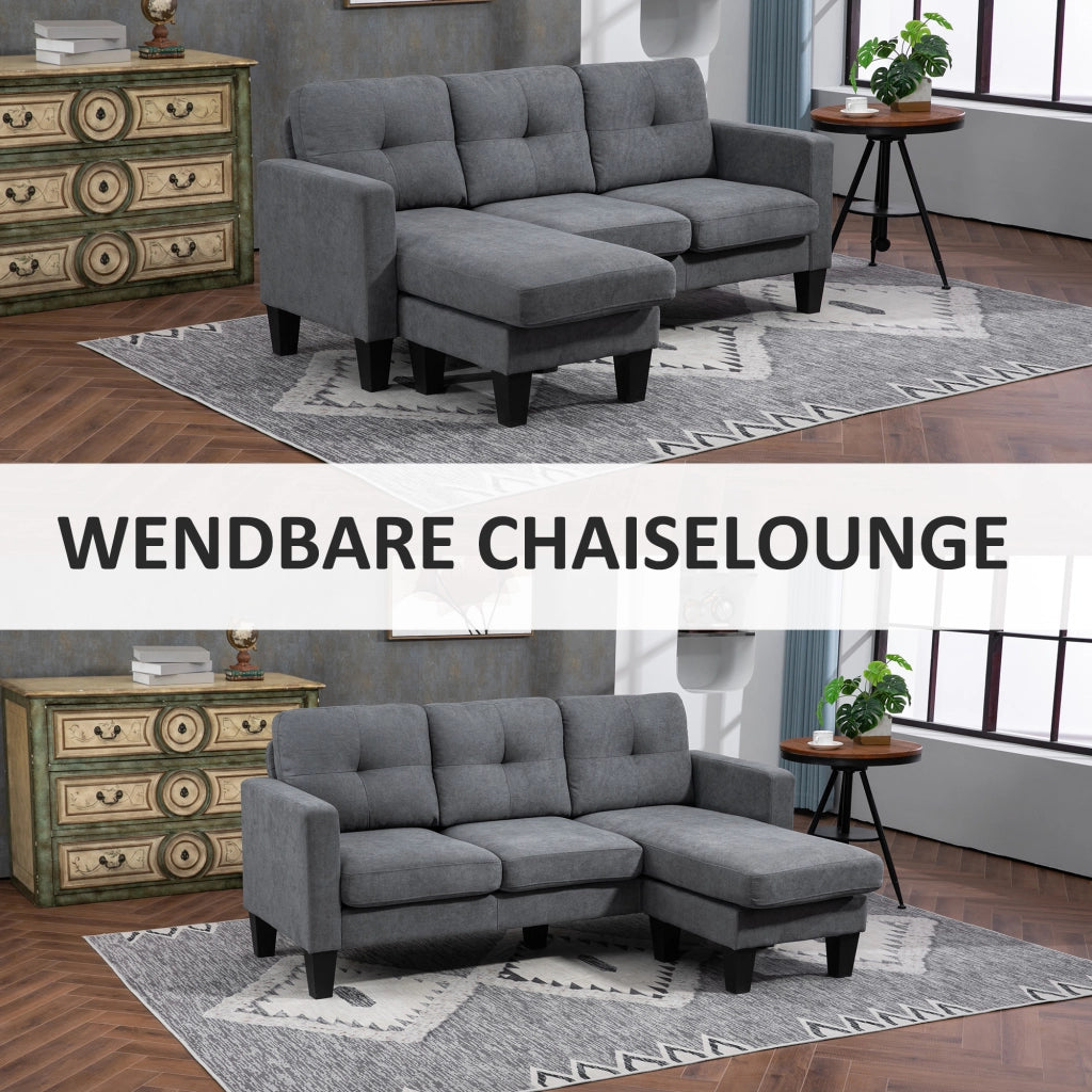 Divano angolare con chaise longue ¨C Minimal ¨C Tessuto grigio scuro 90x