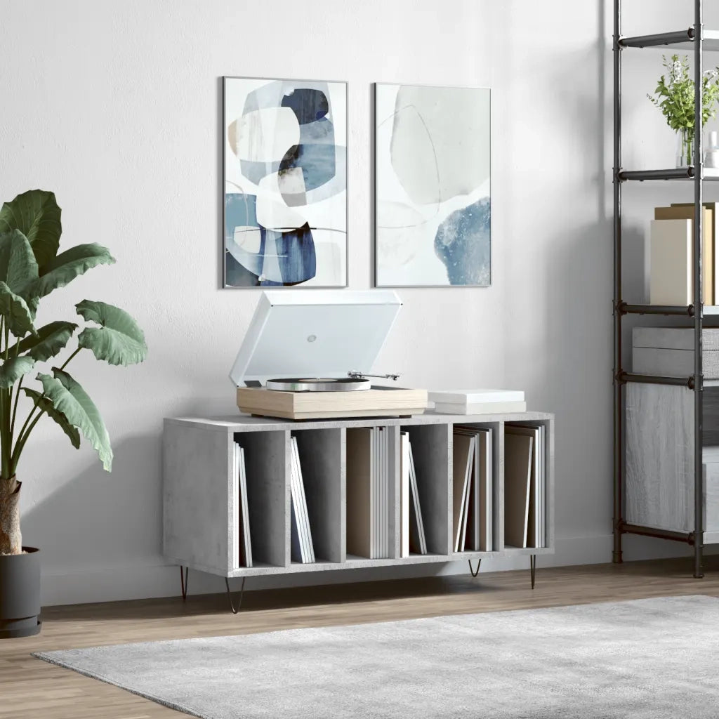 Mobile Porta Dischi Grigio Cemento 100x38x48 Legno Multistrato 831752