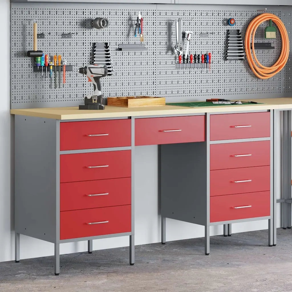 Mobile da lavoro 3 pcs Rosso Legno ingegnerizzato e acciaio 3321377