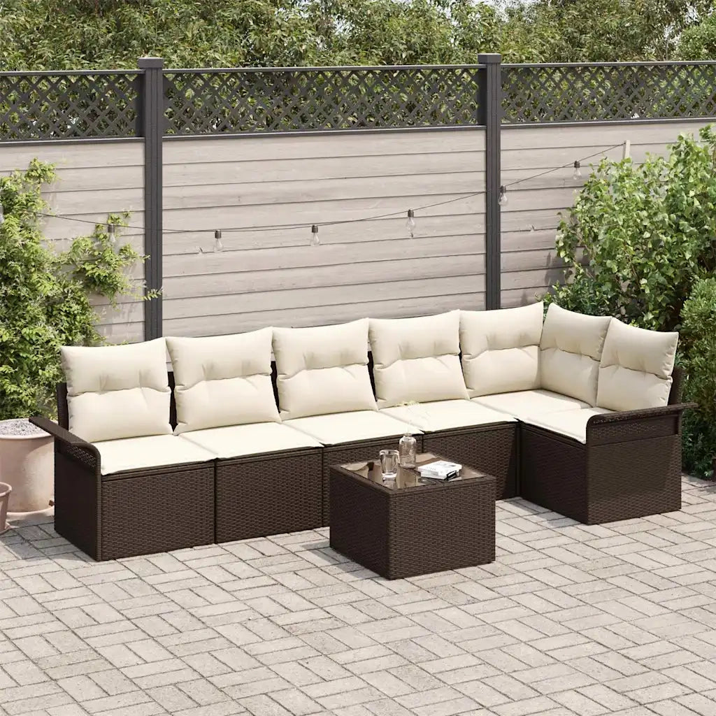 Set Divano da Giardino con cuscino 7 pcs Marrone Poly Rattan