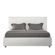 BS COM Letto matrimoniale francese con rete imbottito 140x200 similpelle bianco