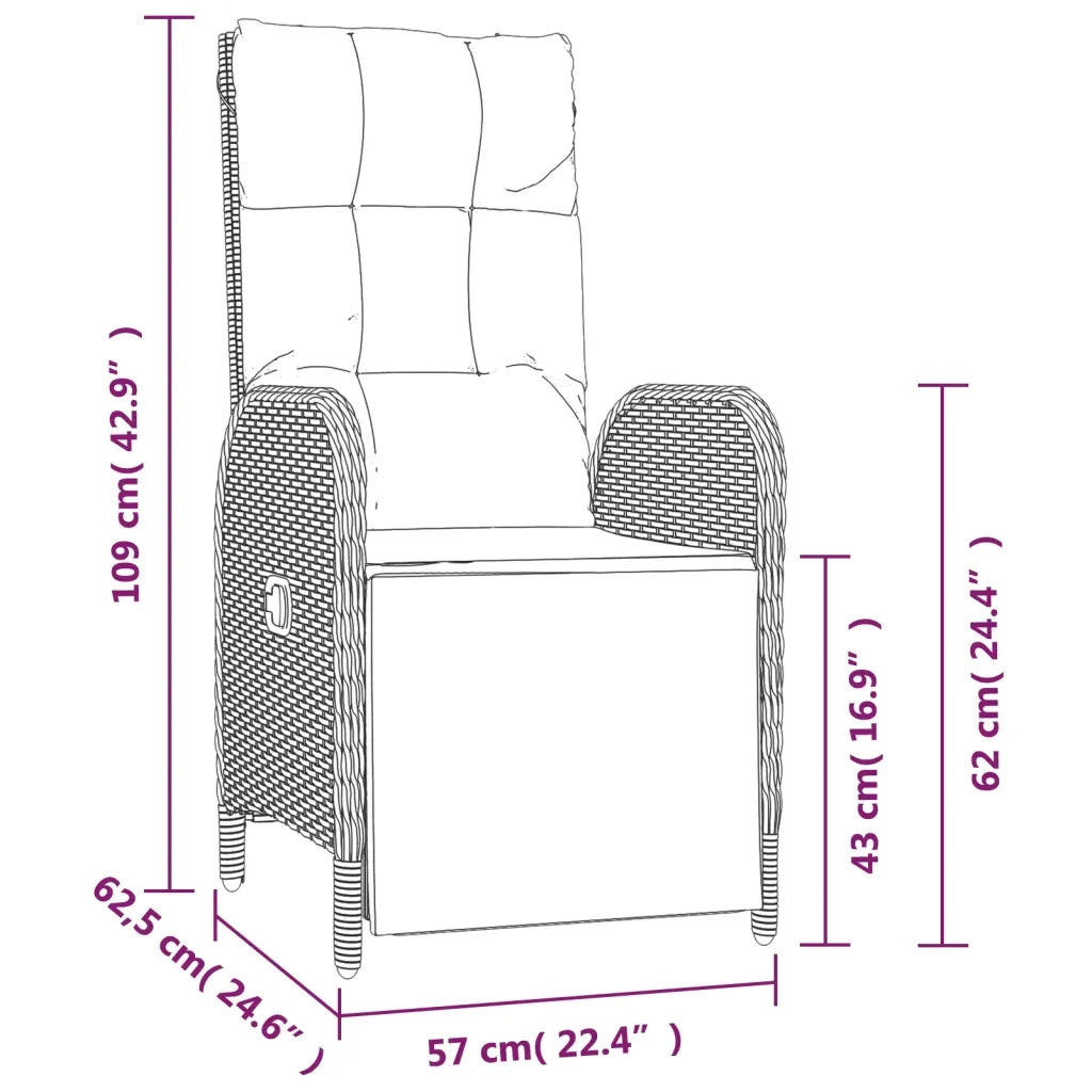 Set da Pranzo da Giardino 9 pz con Cuscini Nero in Polyrattan 3213521