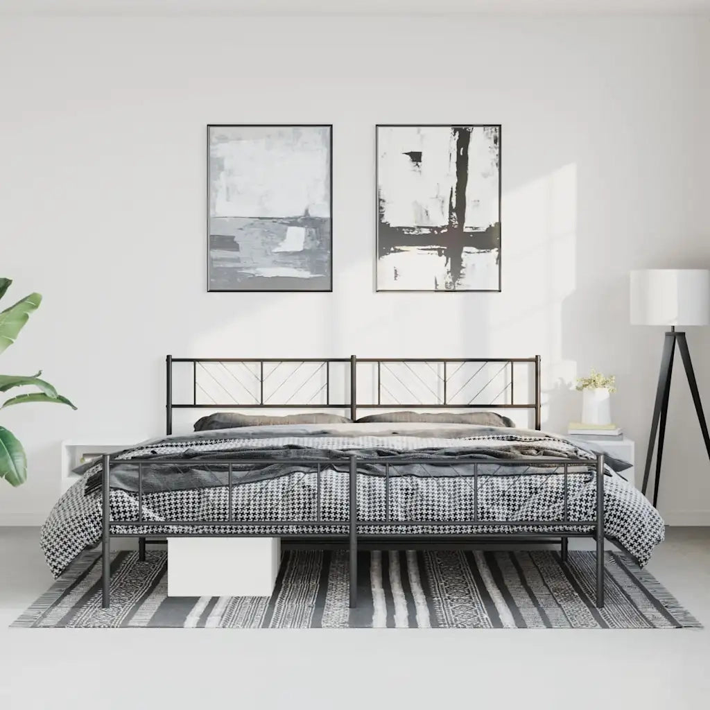 Letto matrimoniale | Letto per adulti | Giroletto con Testiera e Pediera Metallo Nero 193x203 cm