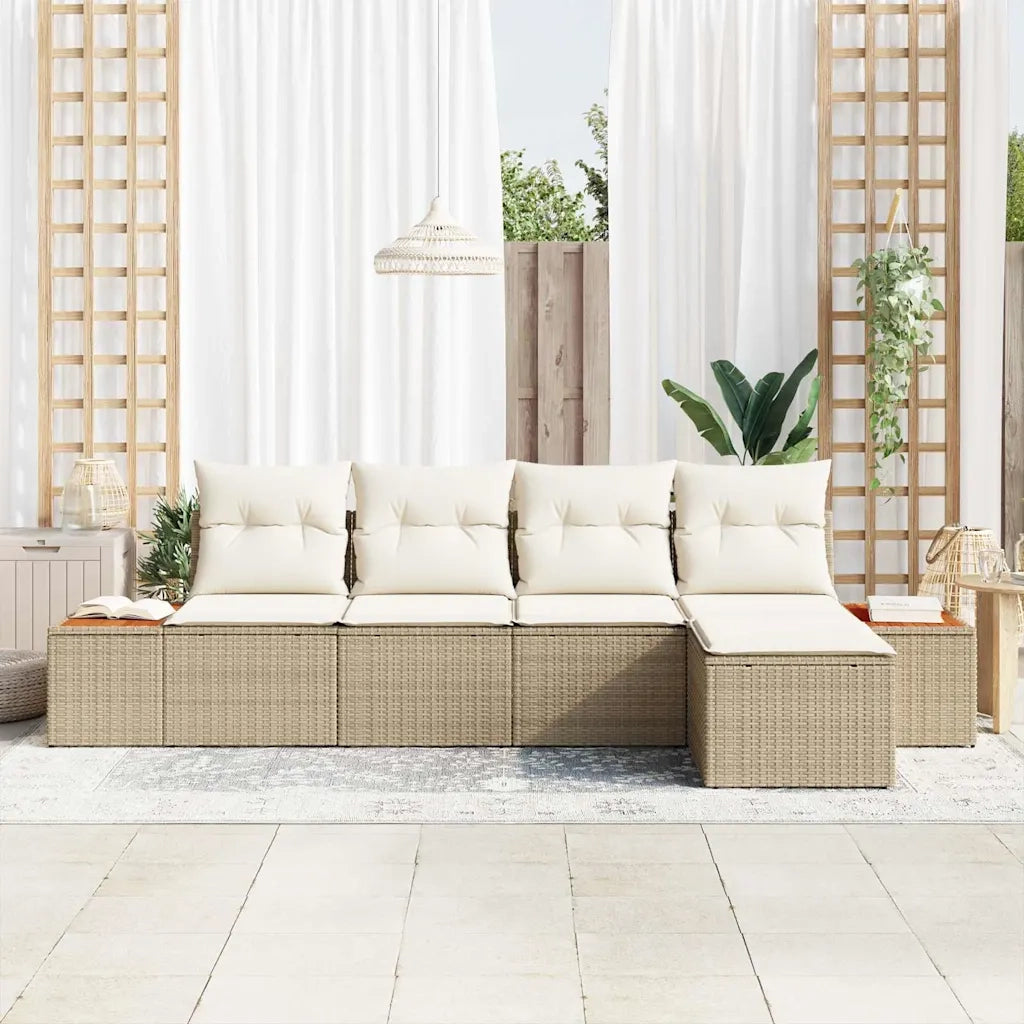 Set Divano da Giardino 6 pcs Beige e Crema Polyrattan