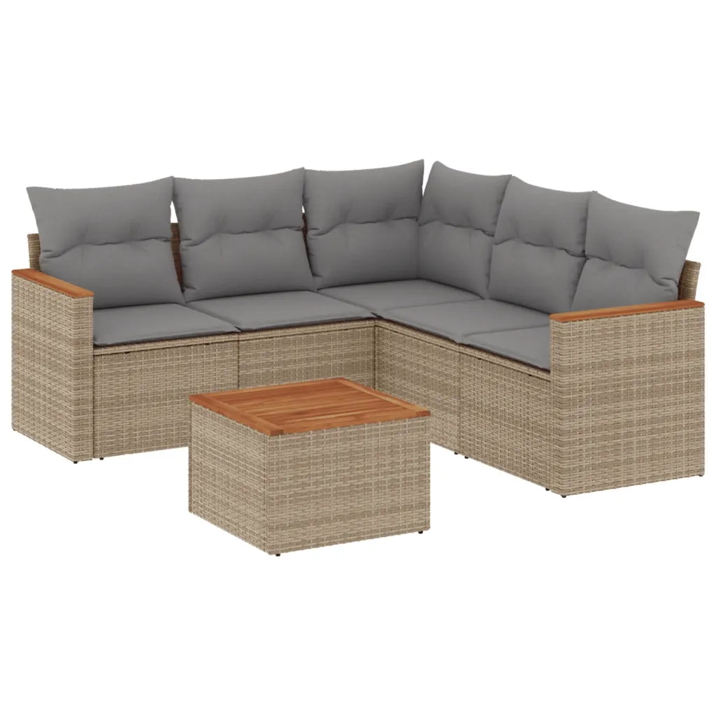 Set Divano da Giardino 6 pz con Cuscini Beige in Polyrattan 3258370