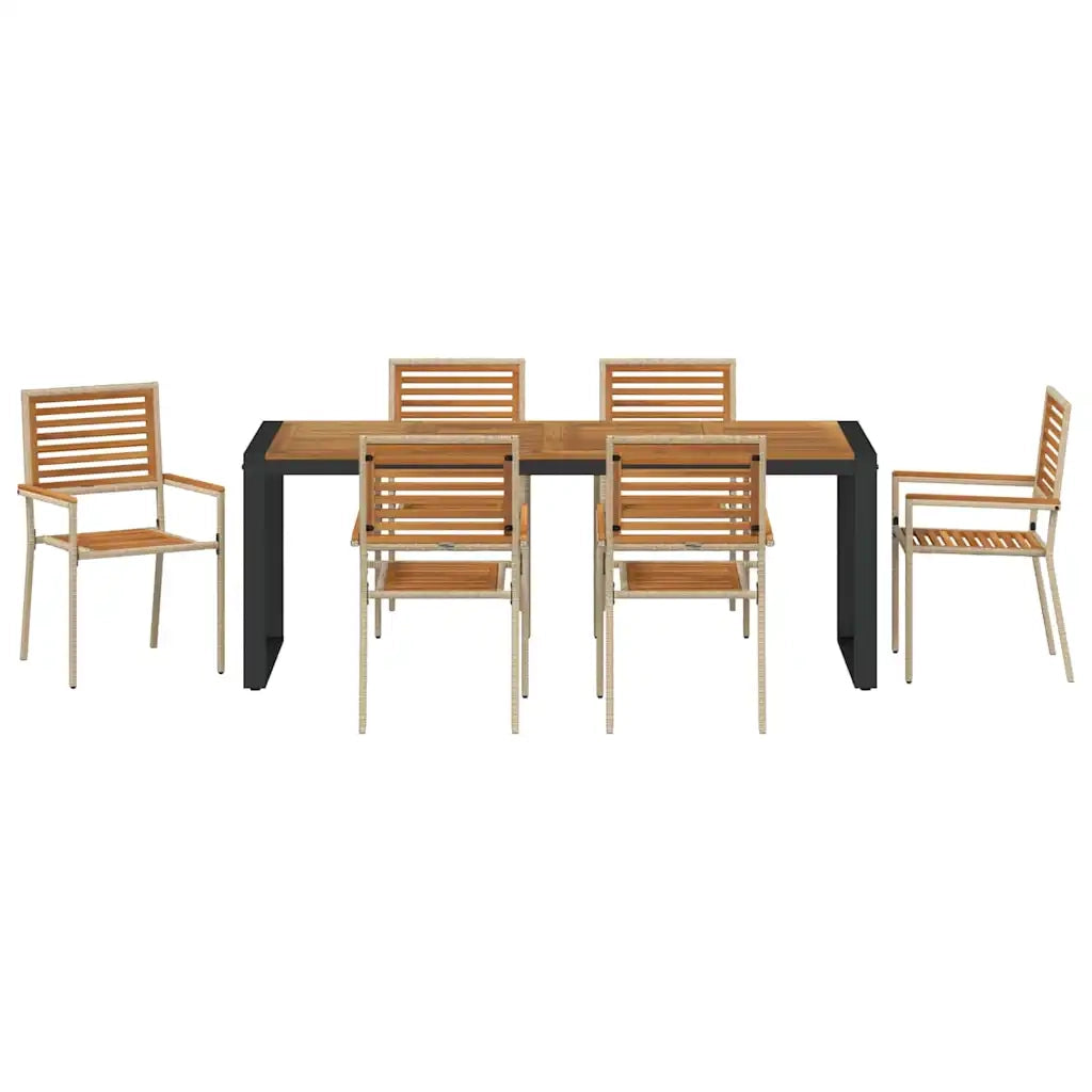 Set da Pranzo per Giardino 7 pcs Beige e Marrone polyrattan