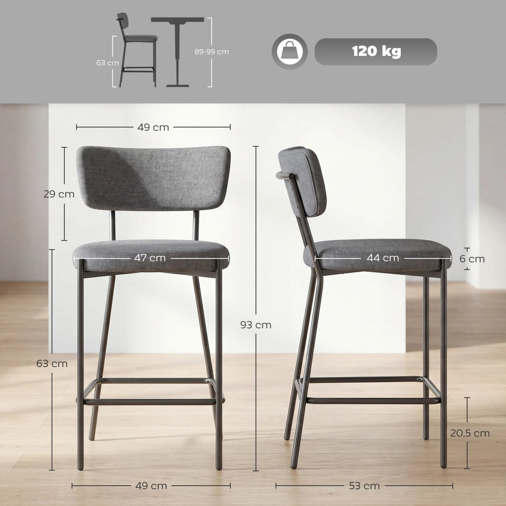 Set 2 Sgabelli da Bar Imbottiti ¨C Xylo ¨C Schienale Curvo, Grigio