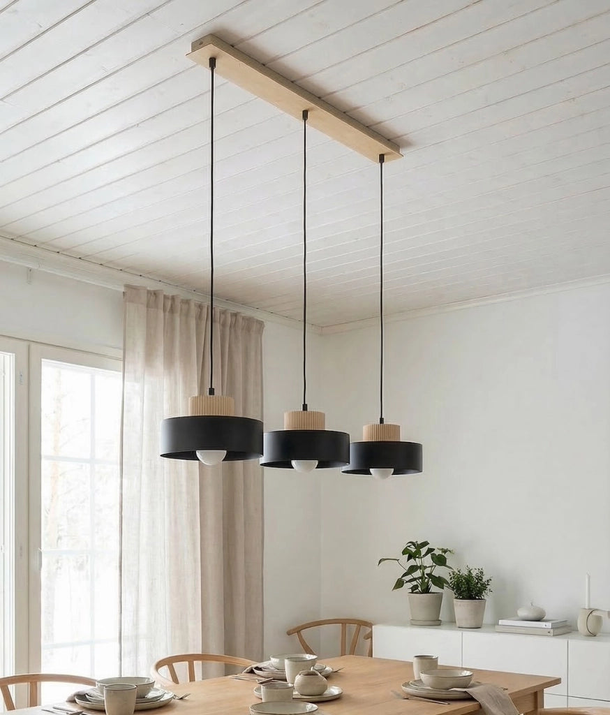 Lampada sospesa japandi KIVI nera legno 3xE27 Emibig