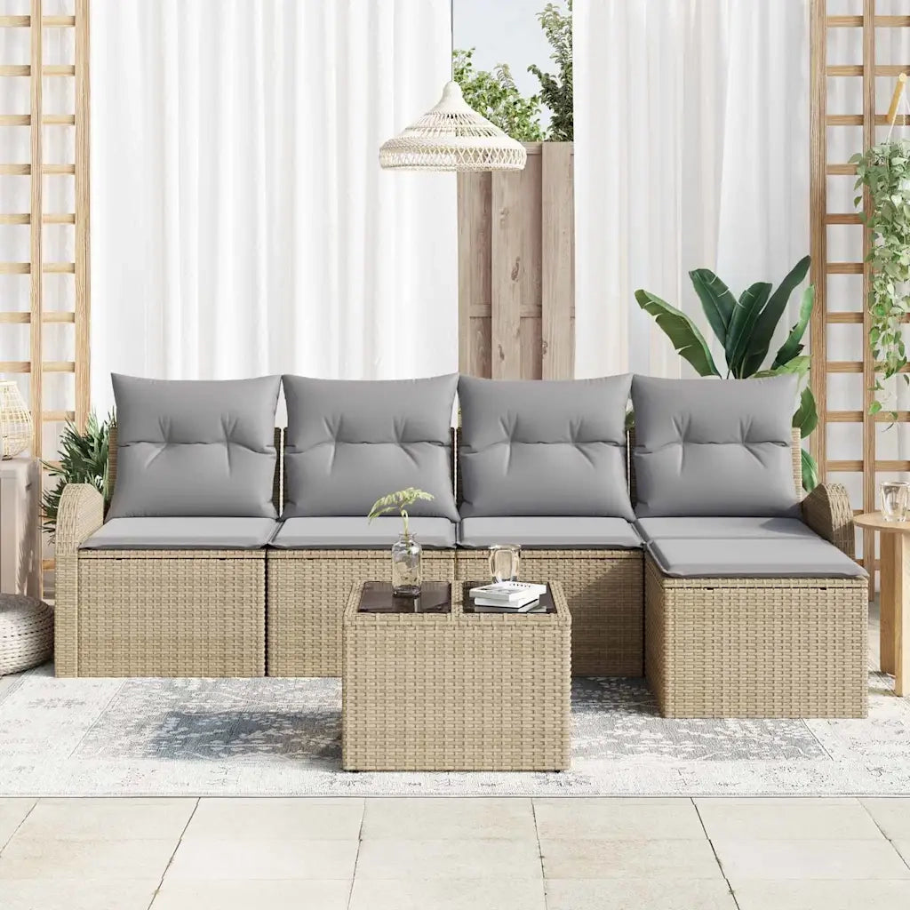 Set di divani 6 pcs Beige e Grigio Chiaro polyrattan