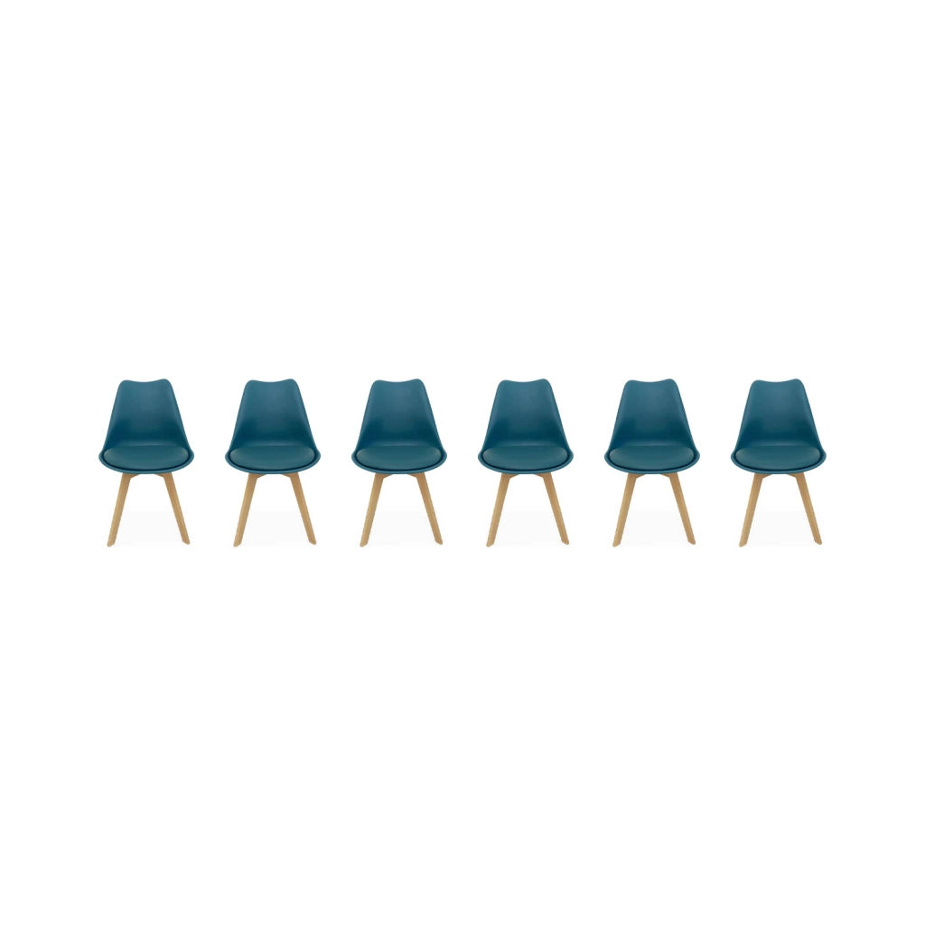 Set 6 sedie scandinave imbottite, gambe in legno per sala da pranzo,