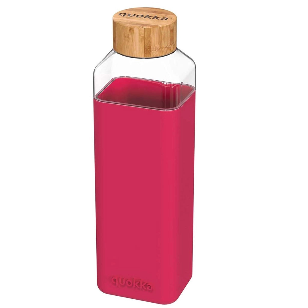 Bottiglia Quadrata 700 ml con Tappo a Vite in Bambù Rosa Quokka
