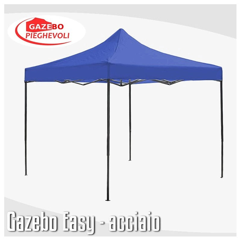 Gazebo 3x3 m blu pieghevole portatile estendibile richiudibile estensibile acciaio SENZA laterali per fiere eventi stand chiosco tenda tendone mercato mercatino