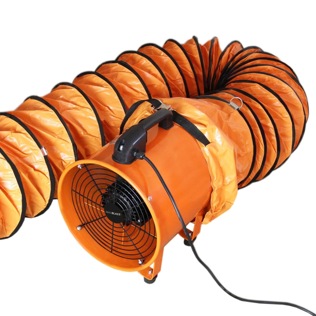 Ventilatore Estrattore Aria Industriale con Tubo Dotto Aspira Polveri e Fumo o Soffia Aria Pulita Ventola Reversibile - 250mm - Dotto 6m