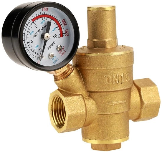 Regolatore di Pressione - Riduttore di Pressione Acqua - Controllo Pressione - Con Manometro - 3/4 Pollici DN20 - Giallo