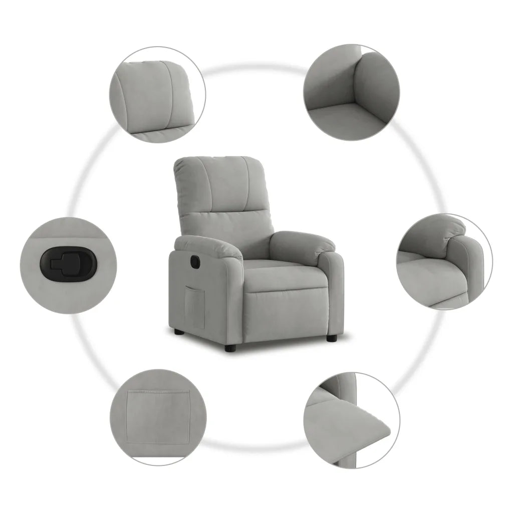 Poltrona | Sedia Relax Reclinabile Grigio Chiaro in Tessuto di Microfibra