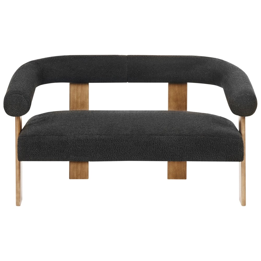 Divano a 2 posti Boucle nero e Marrone Scuro stile retrò gambe in legno