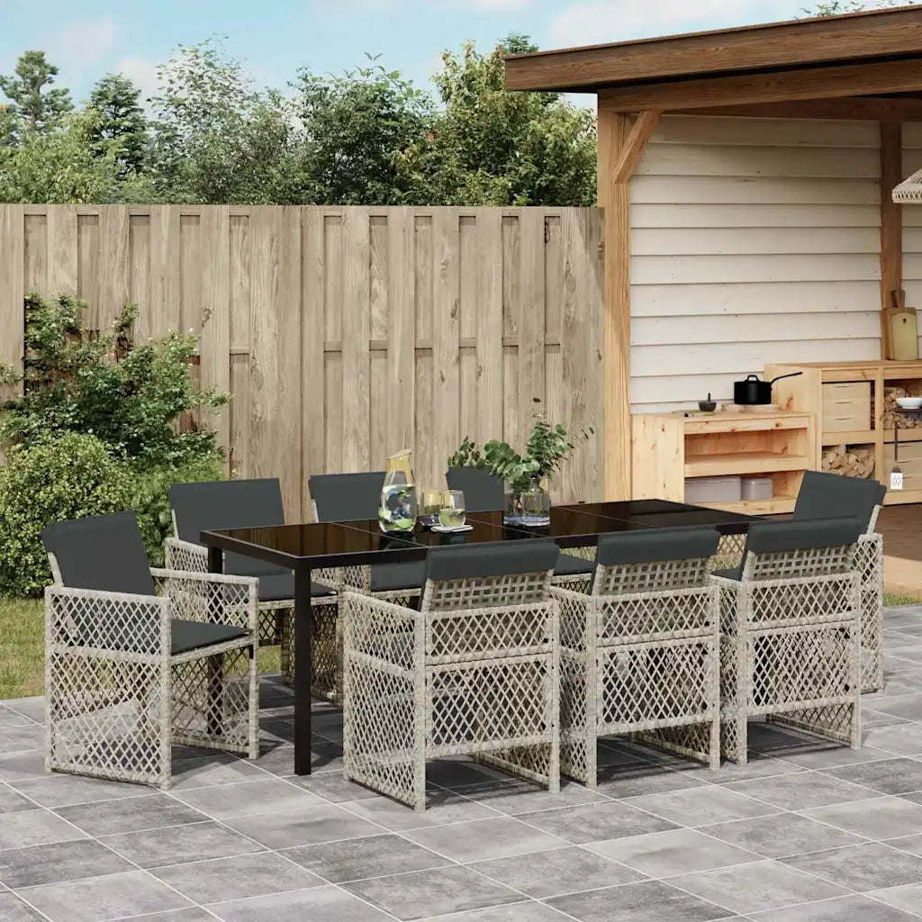 Set da Pranzo per Giardino 9 pcs Grigio chiaro polyrattan 3380640