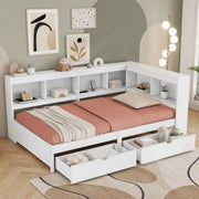 Letto a divano 90x200 cm con 2 cassetti, prese USB e ripiani laterali