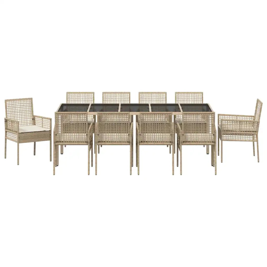 Set da Pranzo per Giardino 11 pcs Beige polyrattan 3334886