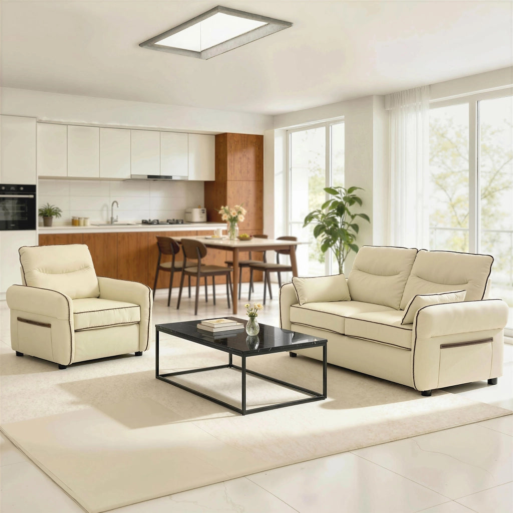 Poltrona Relax Moderna ¨C Xylo ¨C Similpelle Beige con Imbottitura Spessa e Tasca