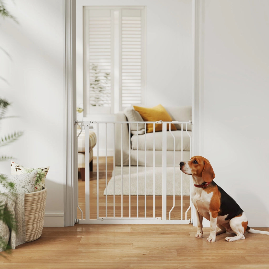 Barriera per Cani con Porta Regolabile 75-95 cm ¨C Minimal ¨C Bianco