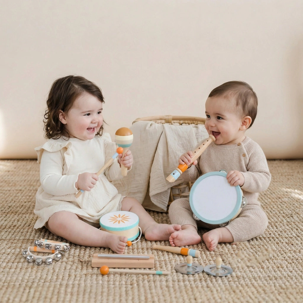 Strumenti Musicali per Bambini Set Percussioni Montessori in Legno Aracione e Celeste