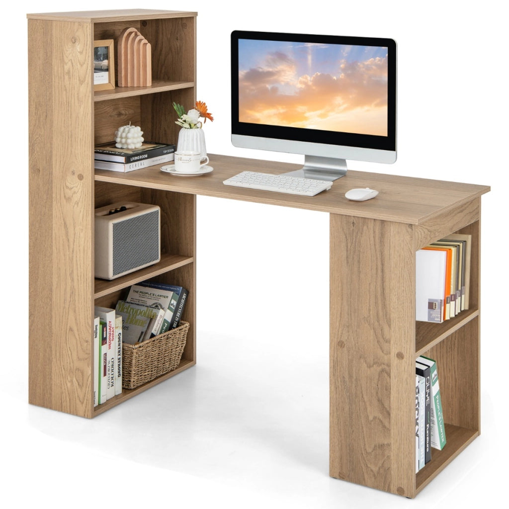 Scrivania per computer da 122cm con libreria-Postazione di studio moderna compatta con 6 ripiani Naturale