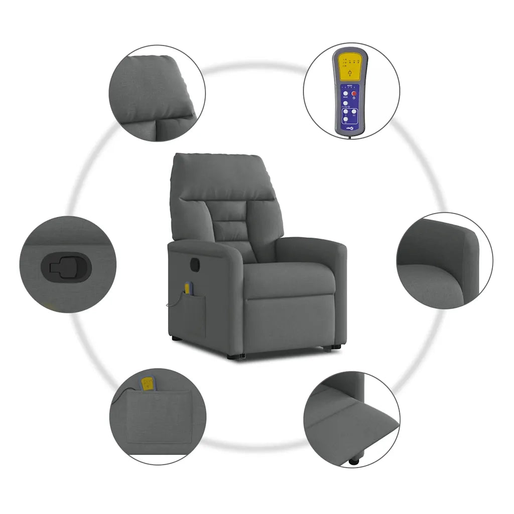 Poltrona | Sedia Relax Alzapersona Massaggi Reclinabile Grigio Scuro Tessuto