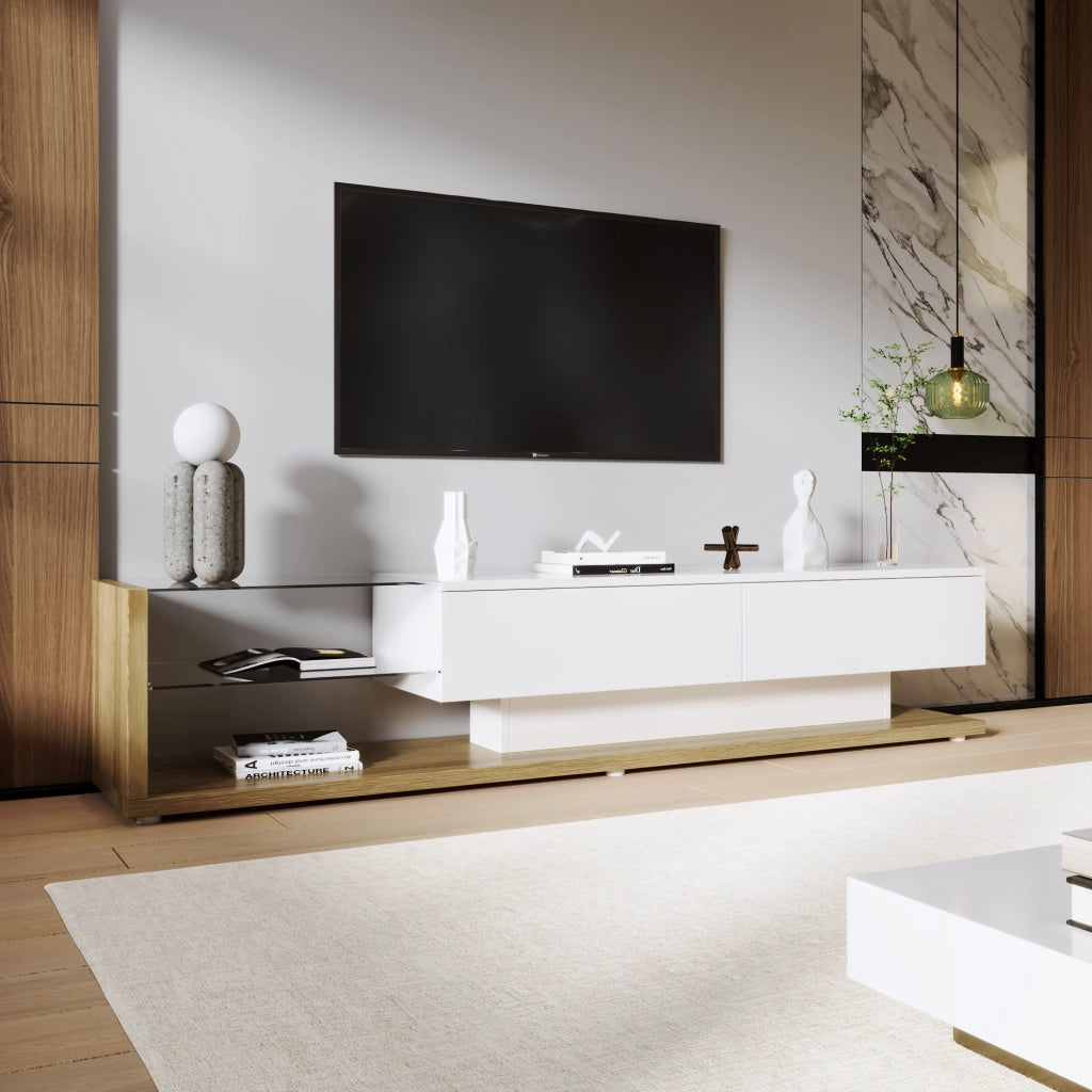 Mobile TV combinato - Zephmum - Bianco lucido e legno, LED regolabili