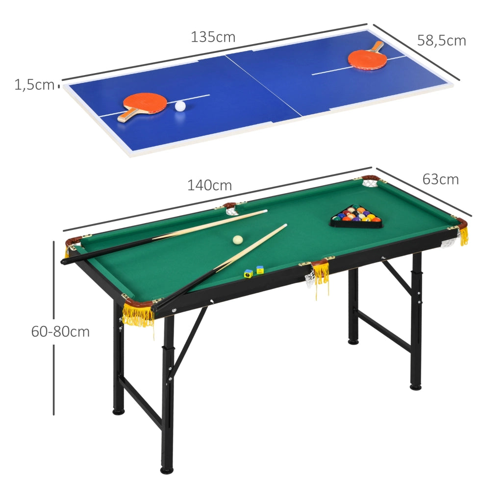 Tavolo da biliardo e ping pong 2 in 1 ¨C zephmum ¨C Blu/Verde, 140x63x80cm