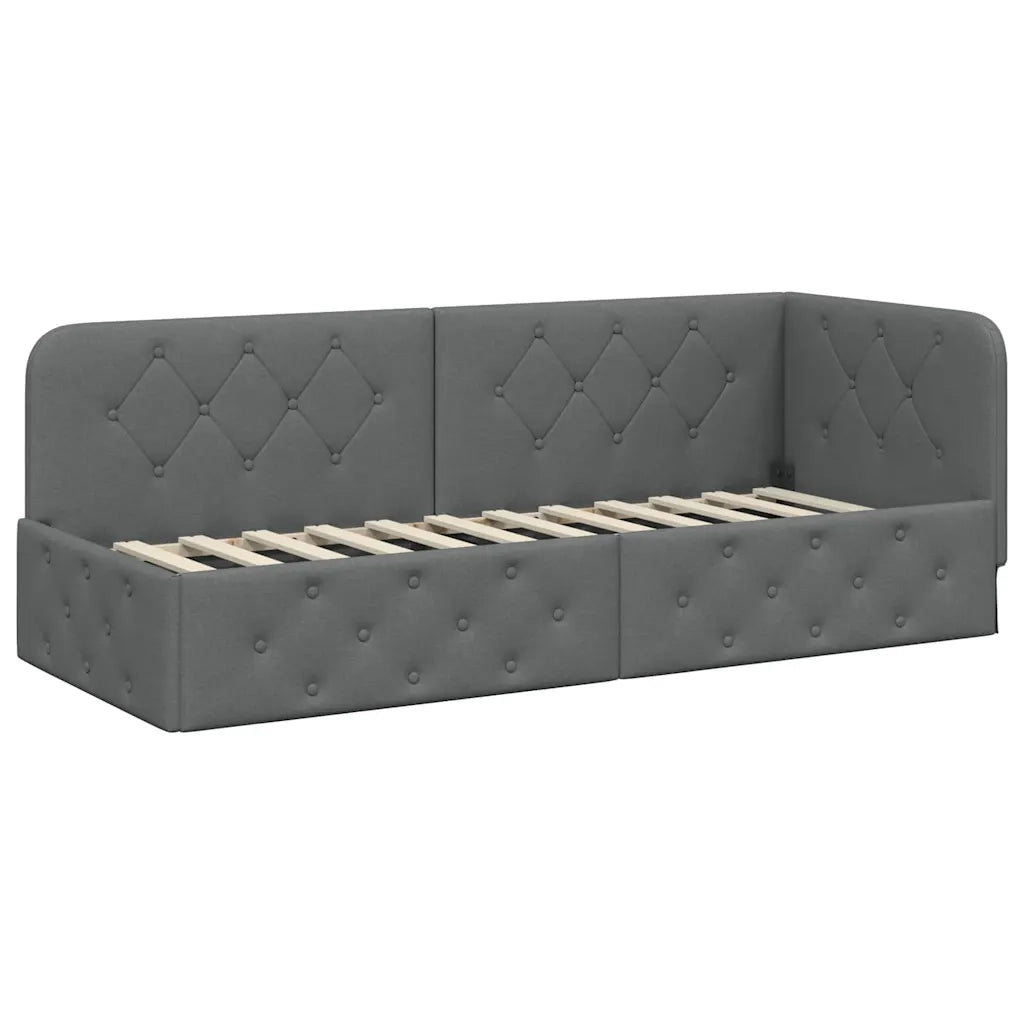 Cornice del letto ad angolo Grigio scuro 80 x 200 cm Tessuto