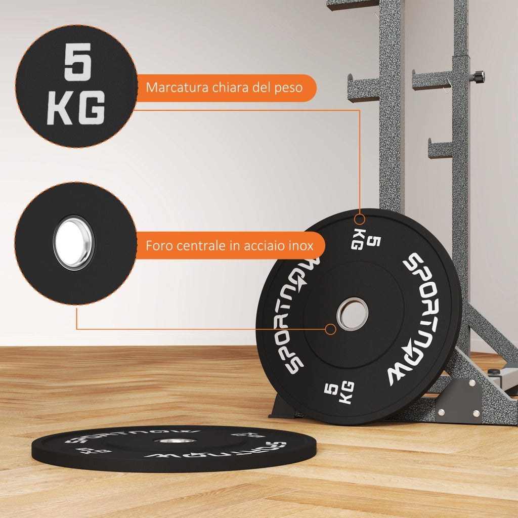 Dischi Pesi 5kg in Gomma ¨C Minimal ¨C Nero 2''