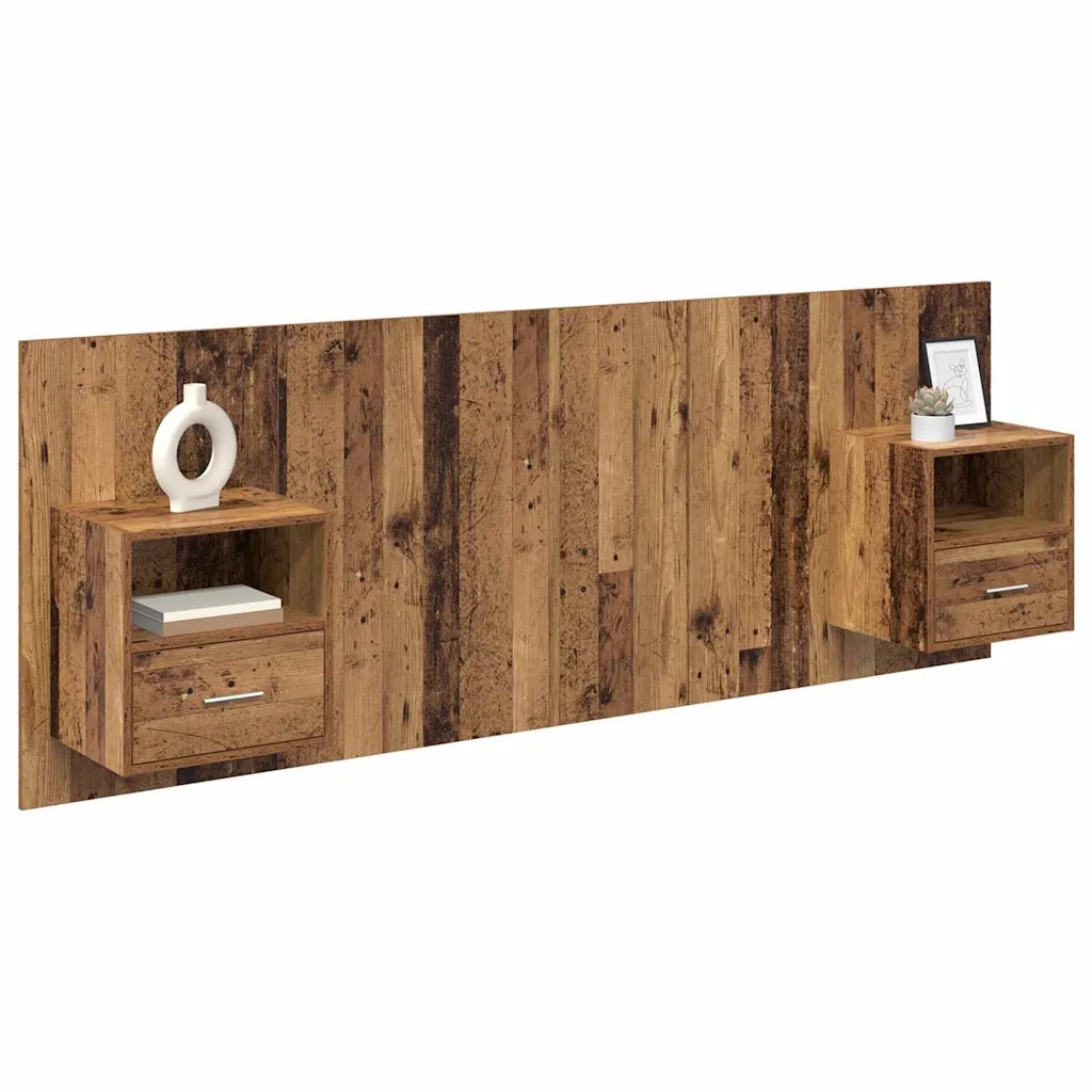 Testiera | Testata con Comodino 3 pcs Legno vecchio Legno multistrato