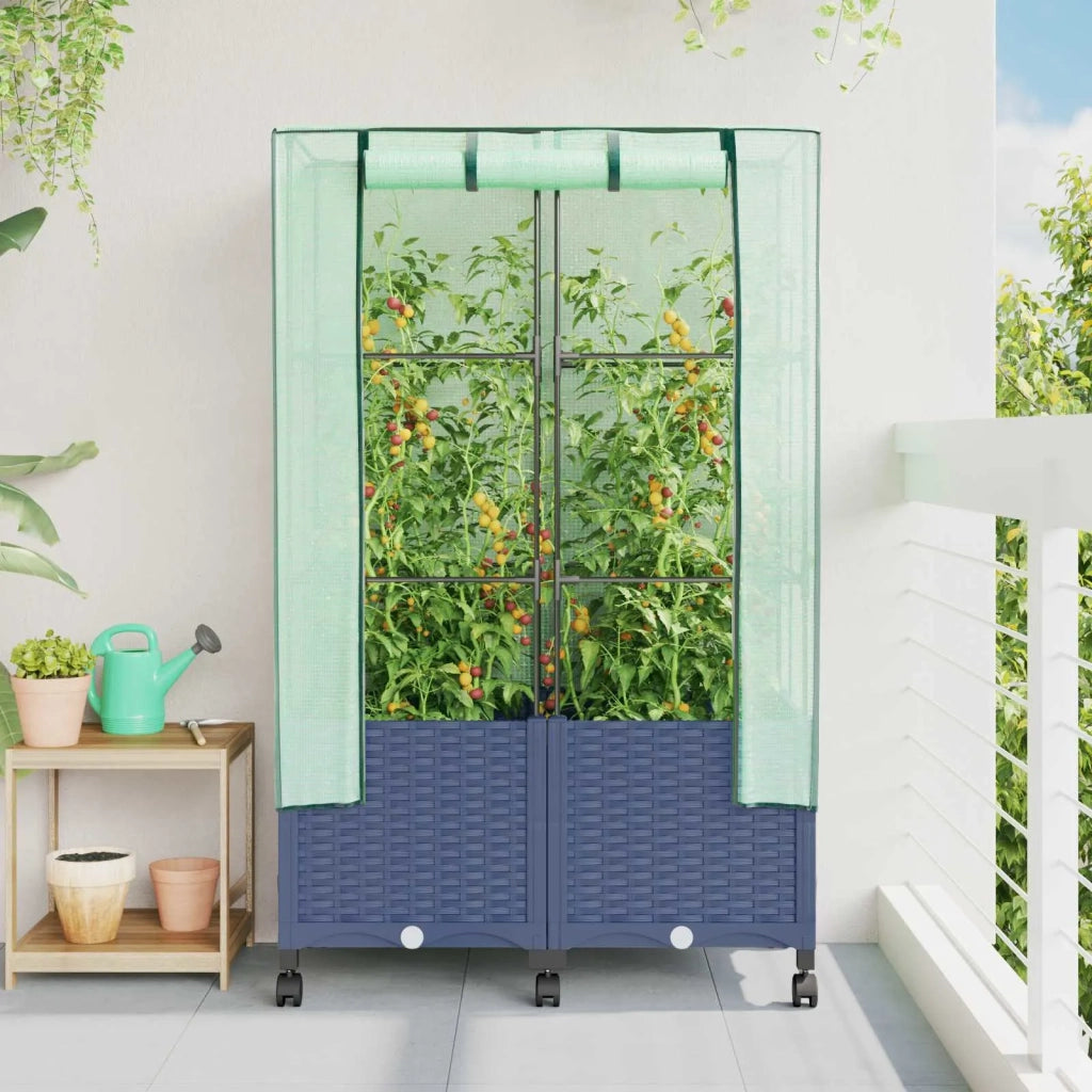 Vaso da Giardino con Copertura per Serra e Ruote 2 pz PP 3422981