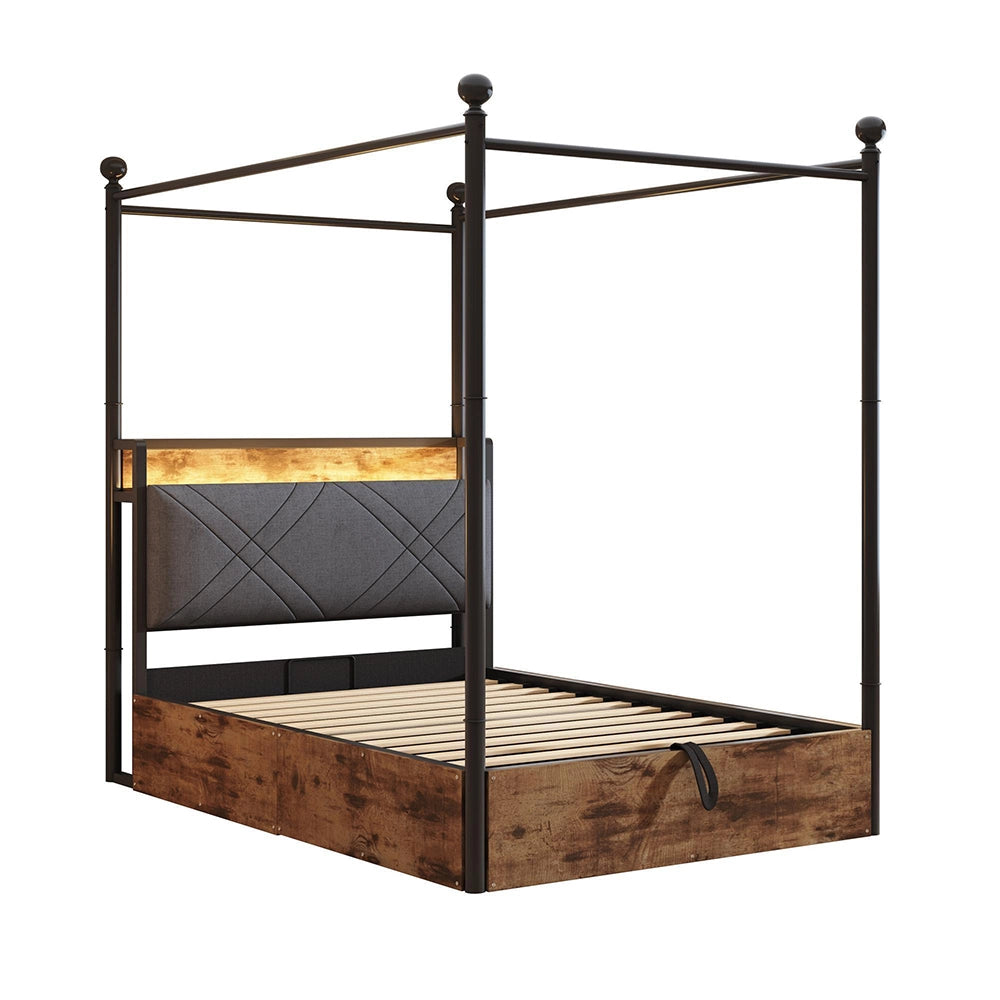 Letto ferro 90x190cm?- Xylo - idraulico LED USB baldaquin nero