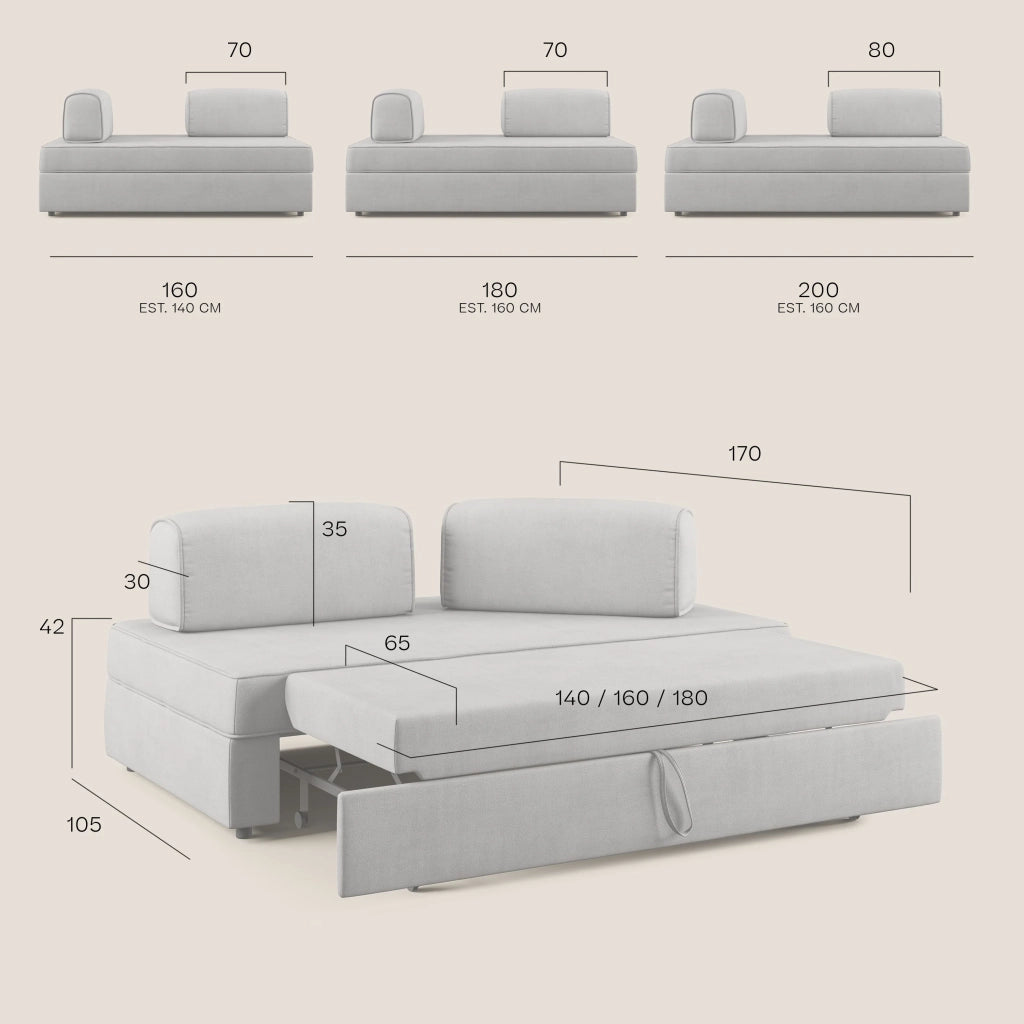 Liberty Divano senza pouf estraibile e schienali movibili in tessuto morbido impermeabile T02 200 cm carta da zucchero