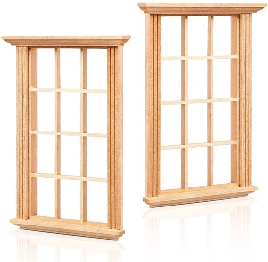 Finestra Miniatuta a Mano Fatta - Struttura in Legno del Cassetto - 2 Pezzi - Scala 1:12 - Rolloni DIY per Decorazione - Accessori per Casa dei Bambini