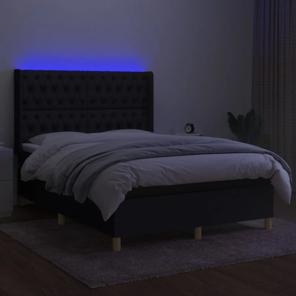 Letto a Molle con Materasso e LED Nero 140x190 cm in Tessuto 3139111