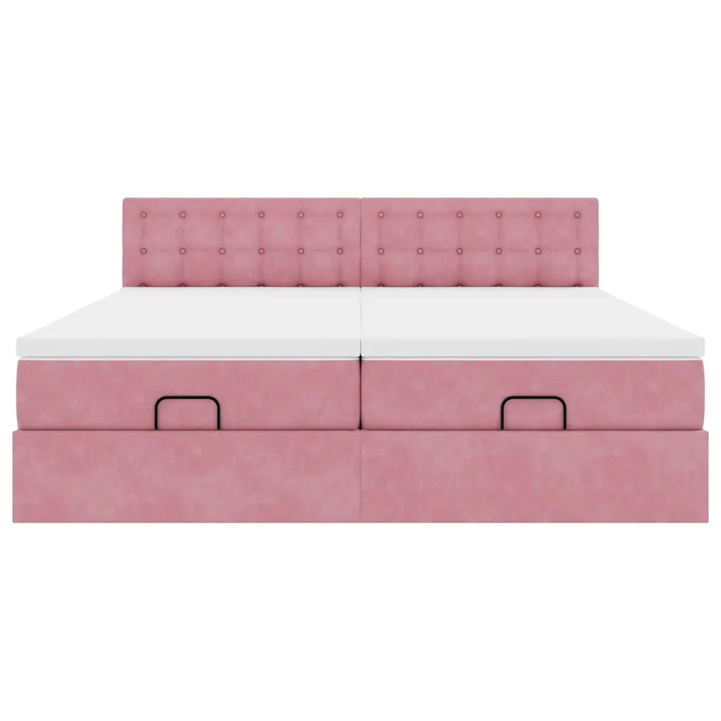 Struttura Letto Pouf con Materassi Rosa 180x200 cm Velluto